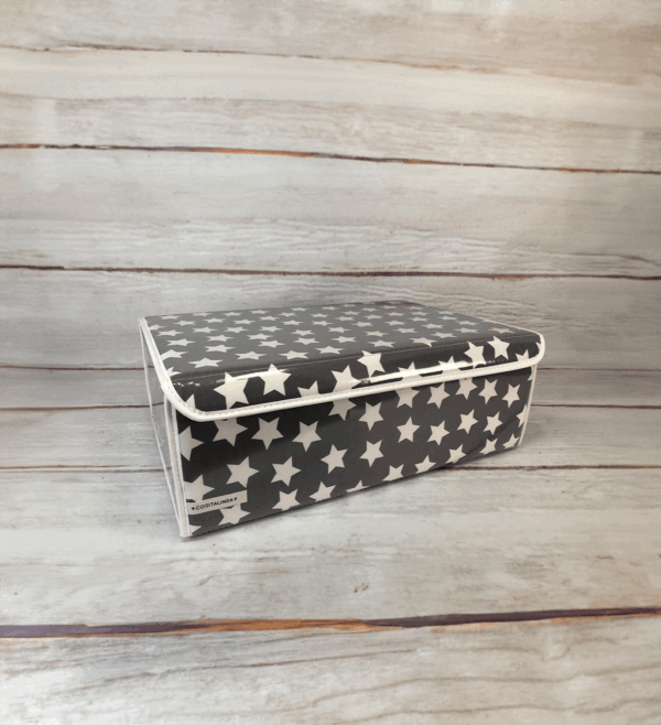 Cajas-Organizadoras-con-tapaGris-con-Estrellas-Blancas- Caja Organizadora Con Tapa